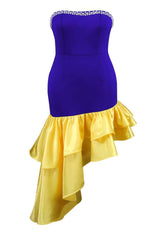 Two-Toned Beaded Tube Layered Ruffled Hem Dress